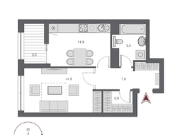 Продается 1-комнатная квартира ЖК Дом Нобель, 42.55  м², 11950000 рублей