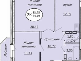 Продается 2-комнатная квартира ЖК Пролетарский, 64.19  м², 7574420 рублей