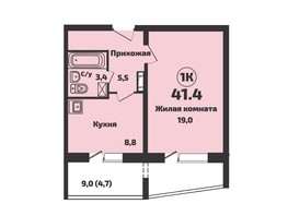 Продается 1-комнатная квартира ЖК Приозерный, дом 715, 41.4  м², 4860000 рублей