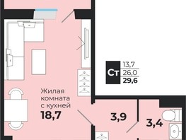 Продается 1-комнатная квартира ЖК Калина Красная, дом 1, 26  м², 2870000 рублей