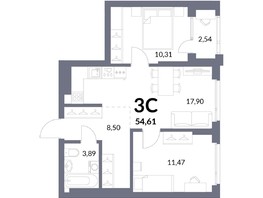 Продается 3-комнатная квартира ЖК Горская Лагуна, корпус 2, 53.34  м², 11000000 рублей