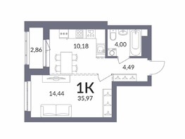 Продается 1-комнатная квартира ЖК Горская Лагуна, корпус 2, 35.97 м², 7898820 рублей