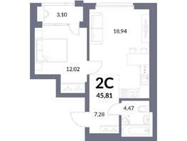 Продается 2-комнатная квартира ЖК Горская Лагуна, корпус 2, 44.26  м², 10303000 рублей