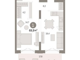Продается 1-комнатная квартира ЖК Европейский берег, дом 44, 69.9  м², 11430000 рублей