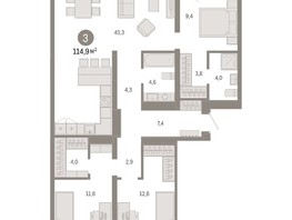 Продается 3-комнатная квартира ЖК Европейский берег, дом 44, 114.9  м², 14550000 рублей