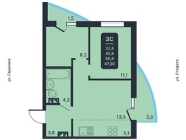 Продается 3-комнатная квартира ЖК Никольский парк, дом 5, 47.3  м², 7950000 рублей