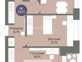 Продается 2-комнатная квартира ЖК Квартал на Российской, 53.17  м², 9500000 рублей