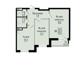 Продается 2-комнатная квартира ЖК Матрешкин двор, дом 2, 58.5  м², 6435000 рублей