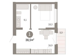 Продается 1-комнатная квартира ЖК Пшеница, дом 3, 36.48  м², 5520000 рублей