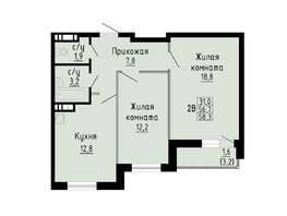 Продается 2-комнатная квартира ЖК Матрешкин двор, дом 2, 58.3  м², 6450000 рублей