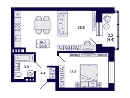 Продается 1-комнатная квартира ЖК Сподвижники, 50.8  м², 5750000 рублей