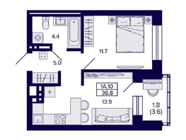 Продается 1-комнатная квартира ЖК Сподвижники, 36.8  м², 4700000 рублей