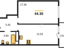 Продается 1-комнатная квартира ЖК Расцветай на Зорге, дом 2, 44.3  м², 4650000 рублей