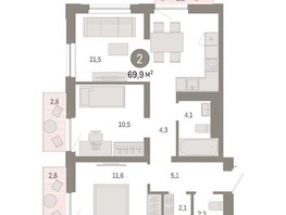 Продается 2-комнатная квартира ЖК Европейский берег, дом 44, 69.9  м², 10050000 рублей