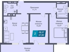 Продается 2-комнатная квартира ЖК Звезда, 67.82  м², 9833900 рублей