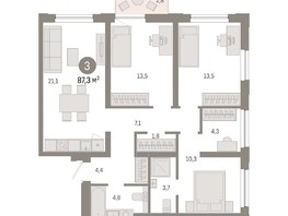 Продается 3-комнатная квартира ЖК Европейский берег, дом 44, 87.3  м², 12500000 рублей