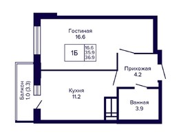 Продается 1-комнатная квартира ЖК Новые Матрешки, дом 2 б/с 1,2, 36.9  м², 4059000 рублей