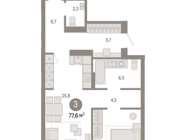 Продается 3-комнатная квартира ЖК Пшеница, дом 3, 77.56  м², 9180000 рублей