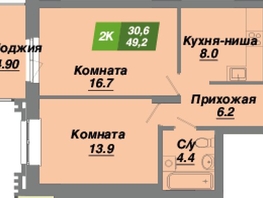 Продается 2-комнатная квартира ЖК Калининский квартал, дом 3, 49.2  м², 8068800 рублей