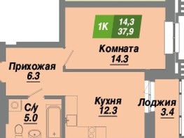 Продается 1-комнатная квартира ЖК Калининский квартал, дом 4, 37.9  м², 6367200 рублей