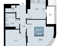 Продается 2-комнатная квартира ЖК Беринг, дом 2, 58.65  м², 12300000 рублей