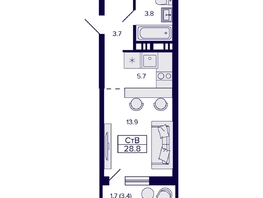 Продается Студия ЖК Gorizont (Горизонт), 28.8  м², 4600000 рублей