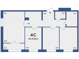 Продается 4-комнатная квартира ЖК Поколение, дом 2, 68.3  м², 7280000 рублей