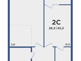 Продается 2-комнатная квартира ЖК Поколение, дом 2, 45.3  м², 4830000 рублей