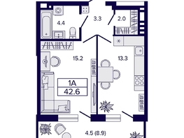 Продается 1-комнатная квартира ЖК Luna (Луна), 42.6  м², 7700000 рублей