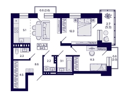 Продается 3-комнатная квартира ЖК Сподвижники, 64.5  м², 7800000 рублей