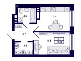 Продается 1-комнатная квартира ЖК Сподвижники, 35.3  м², 4450000 рублей