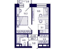 Продается 2-комнатная квартира ЖК Citatum (Цитатум), 39.7  м², 7500000 рублей