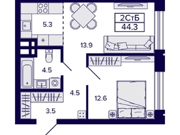 Продается 2-комнатная квартира ЖК Citatum (Цитатум), 44.3  м², 7050000 рублей