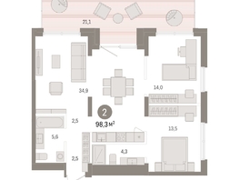 Продается 2-комнатная квартира ЖК Авиатор, дом 3, 98.34  м², 15490000 рублей