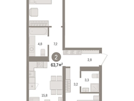 Продается 2-комнатная квартира ЖК Авиатор, дом 3, 63.74  м², 10050000 рублей