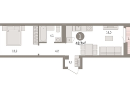 Продается 1-комнатная квартира ЖК Авиатор, дом 3, 43.73  м², 7120000 рублей