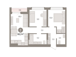 Продается 2-комнатная квартира ЖК Авиатор, дом 3, 60.25  м², 9410000 рублей