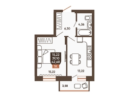 Продается 1-комнатная квартира ЖК Ермак, 42.68  м², 5370000 рублей