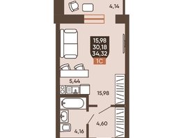 Продается Студия ЖК Ермак, 34.32  м², 4510000 рублей