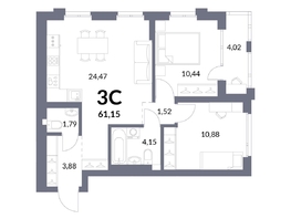 Продается 3-комнатная квартира ЖК Горская Лагуна, корпус 2, 59.14  м², 12600000 рублей