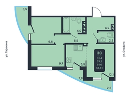 Продается 3-комнатная квартира ЖК Никольский парк, дом 5, 55.61  м², 9150000 рублей