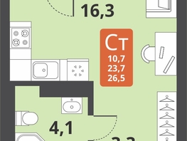 Продается Студия ЖК Тайгинский парк, дом 3, 26.5  м², 4580000 рублей