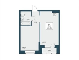 Продается 1-комнатная квартира ЖК Расцветай на Дуси Ковальчук, 43.31  м², 7450000 рублей