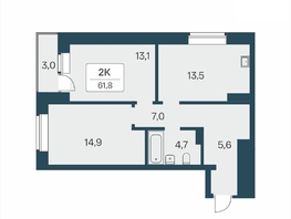 Продается 2-комнатная квартира ЖК Расцветай на Красном, дом 5, 61.8  м², 10650000 рублей