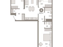 Продается 3-комнатная квартира ЖК На Декабристов, дом 6-2, 83.53  м², 18150000 рублей