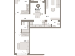 Продается 2-комнатная квартира ЖК Европейский берег, дом 49, 115.49  м², 18560000 рублей