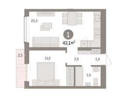 Продается 1-комнатная квартира ЖК Авиатор, дом 3, 43.11  м², 6970000 рублей