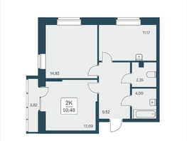 Продается 2-комнатная квартира ЖК Расцветай на Дуси Ковальчук, 59.48  м², 9950000 рублей