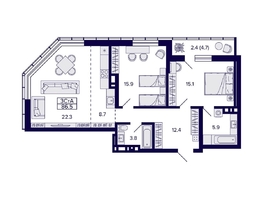 Продается 3-комнатная квартира ЖК Grando (Грандо), 86.5  м², 13750000 рублей