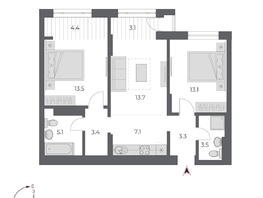 Продается 3-комнатная квартира ЖК ОСКАР, дом 2, 70.2  м², 11700000 рублей